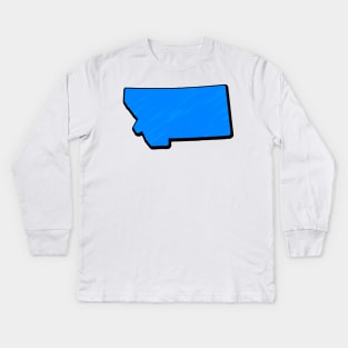 Bright Blue Montana Outline Kids Long Sleeve T-Shirt